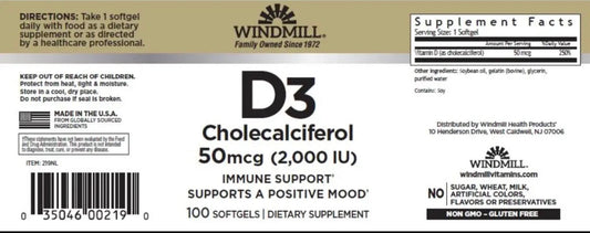 Windmill Vitamina D3 2000iU 50 Mcg 100 Softgels