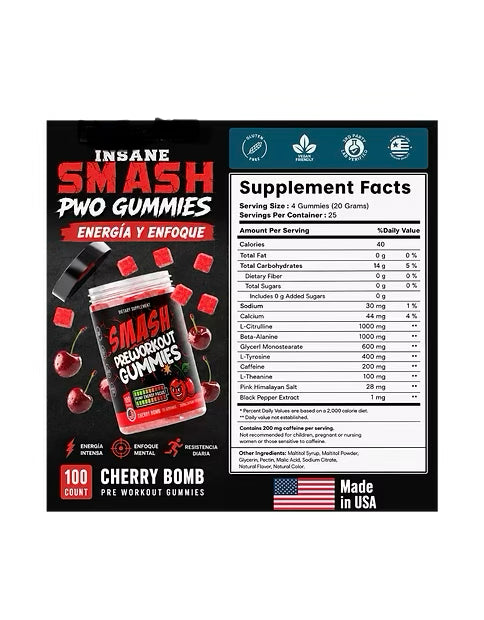 Smash Pre Entreno Gummies 100 Ct