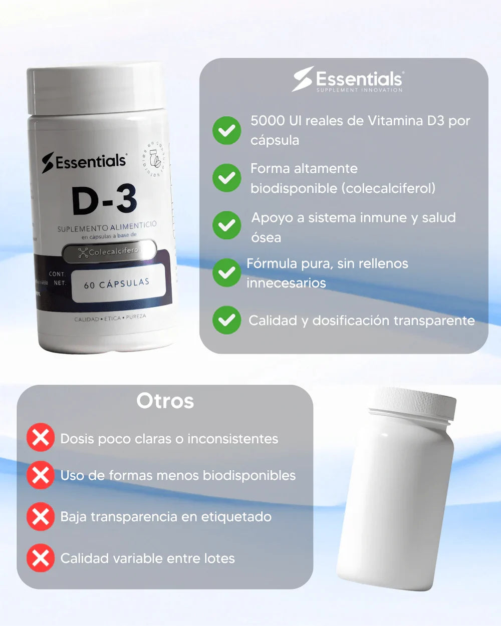 Essentials Vitamina D-3 60 Caps
