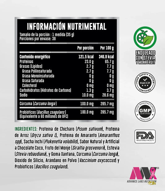 Advance Nutrition Proteina Vegana Ella Naturals 3 Lbs